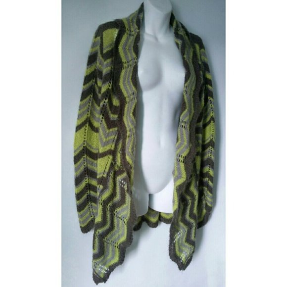 Bcbgmaxazria zigzag open front knit green cardigan Retro Revival Maximalist 70s - Picture 9 of 10